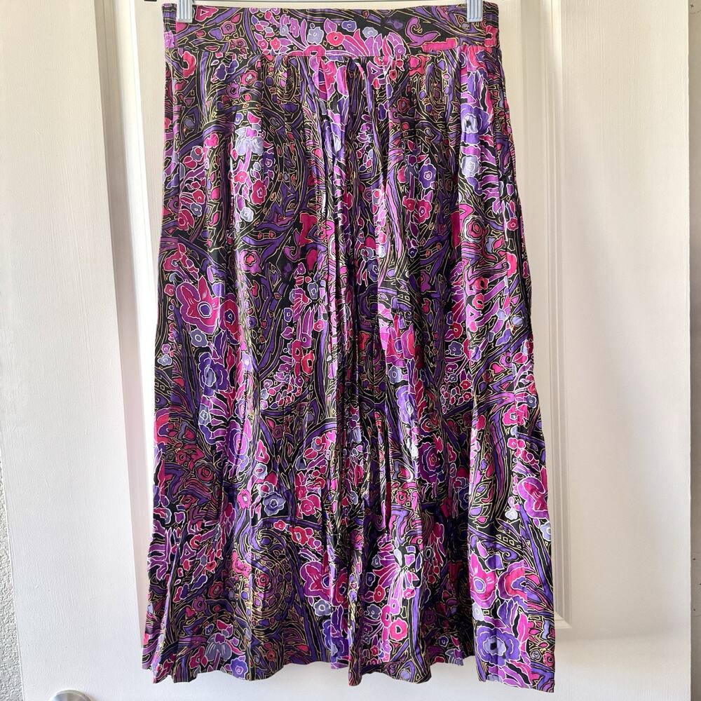 Tucker Size 8 Purple Pink Paisley Print Midi Maxi Skirt Pleated with Pockets